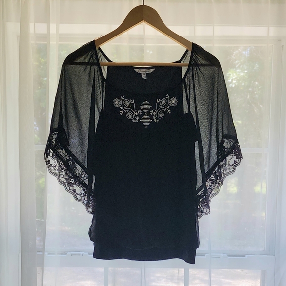 Women's Speechless Dolman Style Top, Flutter Sleeves, M, Black with Embroidery - Picture 5 of 10
